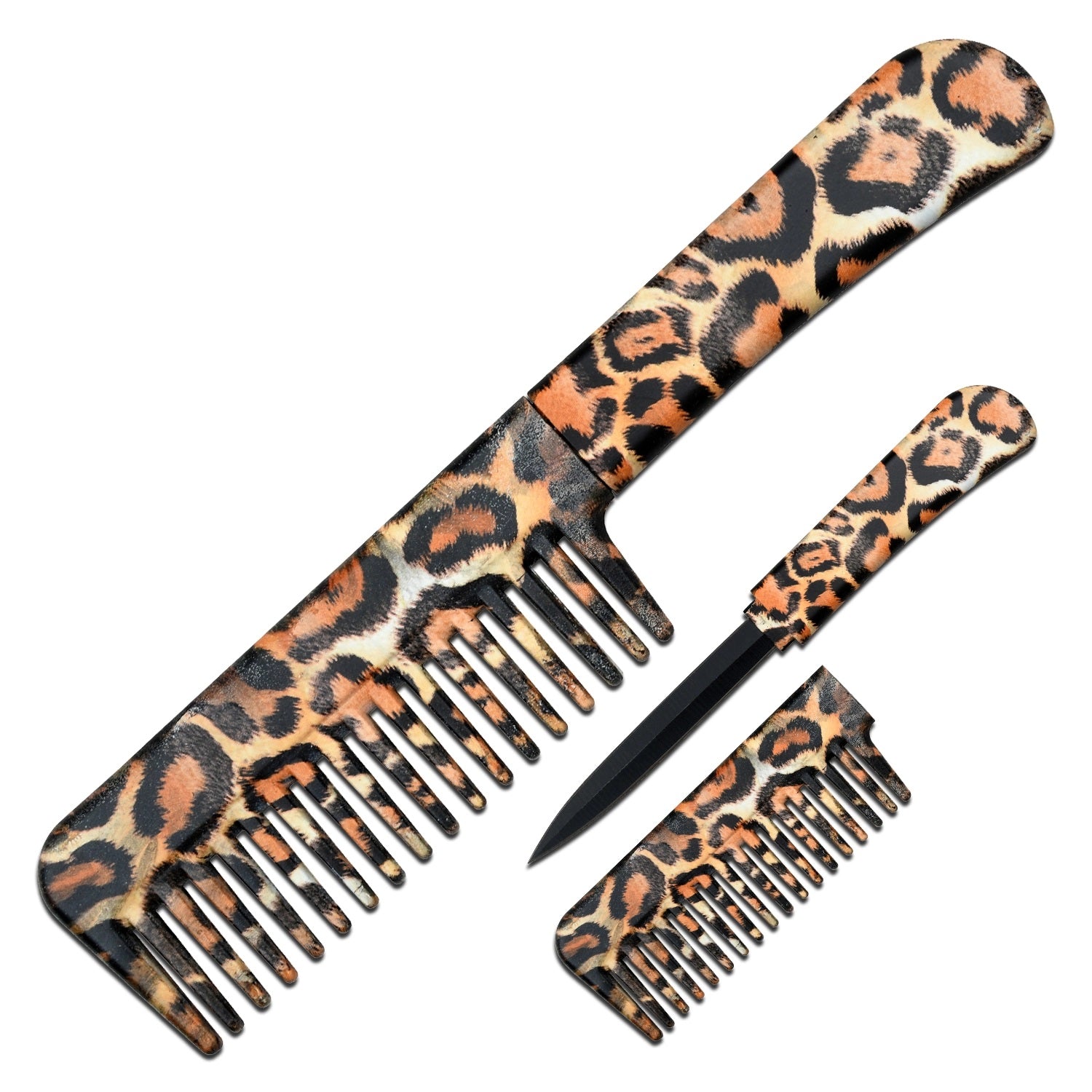 Self Defense Brush Comb With Hidden Knife - Leopard Print - Tophatter's Army Products & Self Defense Collectible Weapons - Tophatter Daily Deals