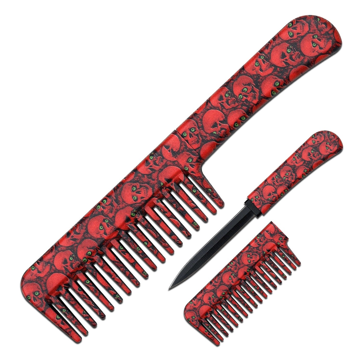Self Defense Brush Comb With Hidden Knife - Toxic Skulls Red - TOPHATTER'S ARMORY DEALS Collectible Weapons - Tophatter Daily Deals