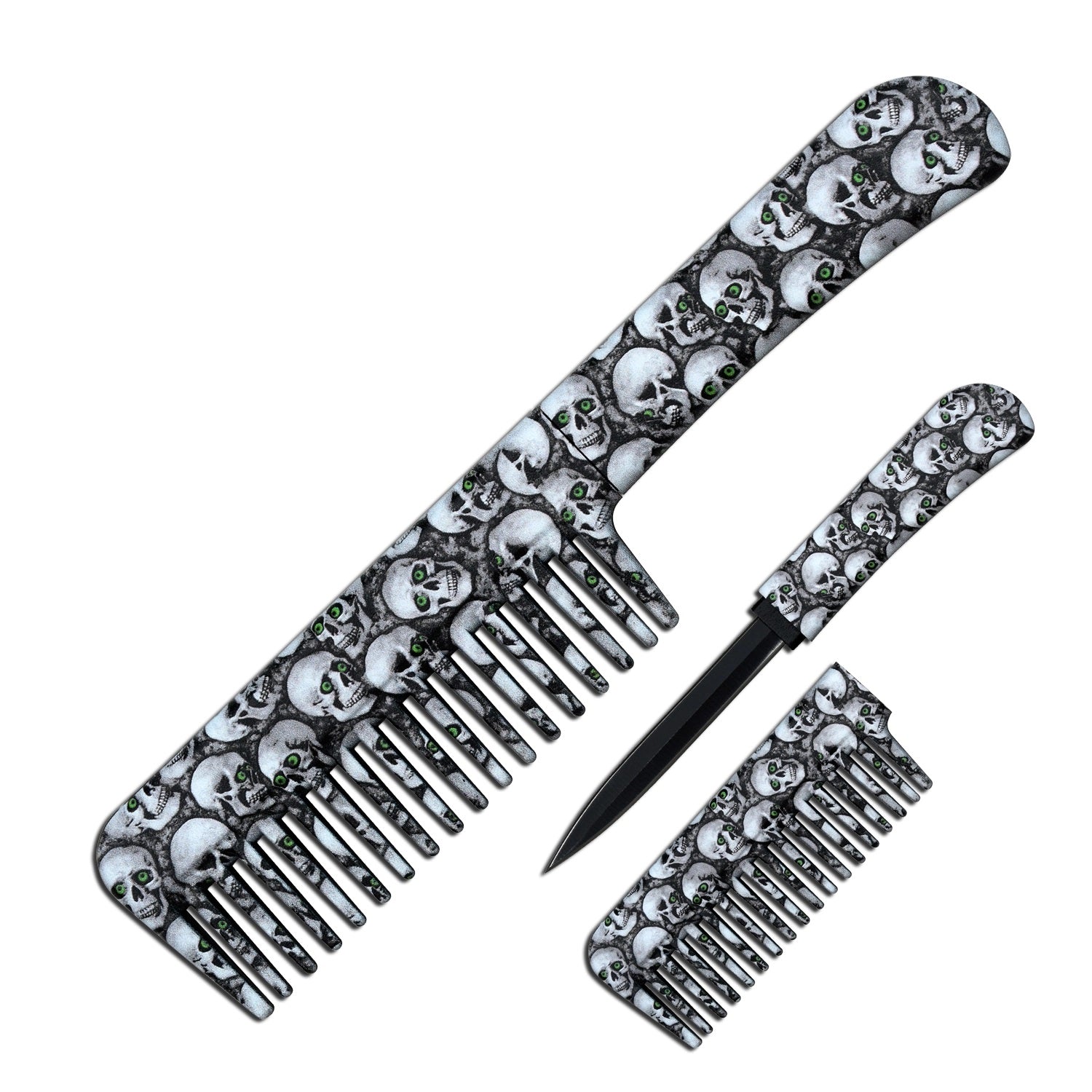 Self Defense Brush Comb With Hidden Knife - Toxic Skulls White - TOPHATTER'S ARMORY DEALS Collectible Weapons - Tophatter Daily Deals