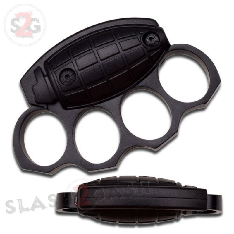 Grenade Brass Knuckles Heavy Duty Paperweight - Black Belt Buckle - Tophatter Daily Deals