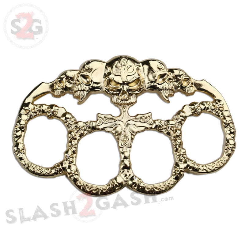 Demonic Skulls Belt Buckle Decorative Knucks Paperweight - Gold Belt Buckle - Tophatter Daily Deals