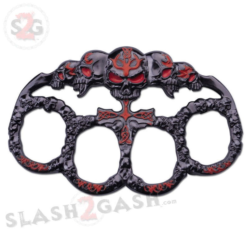 Demonic Skulls Belt Buckle Decorative Knucks Paperweight - Red Belt Buckle - Tophatter Daily Deals