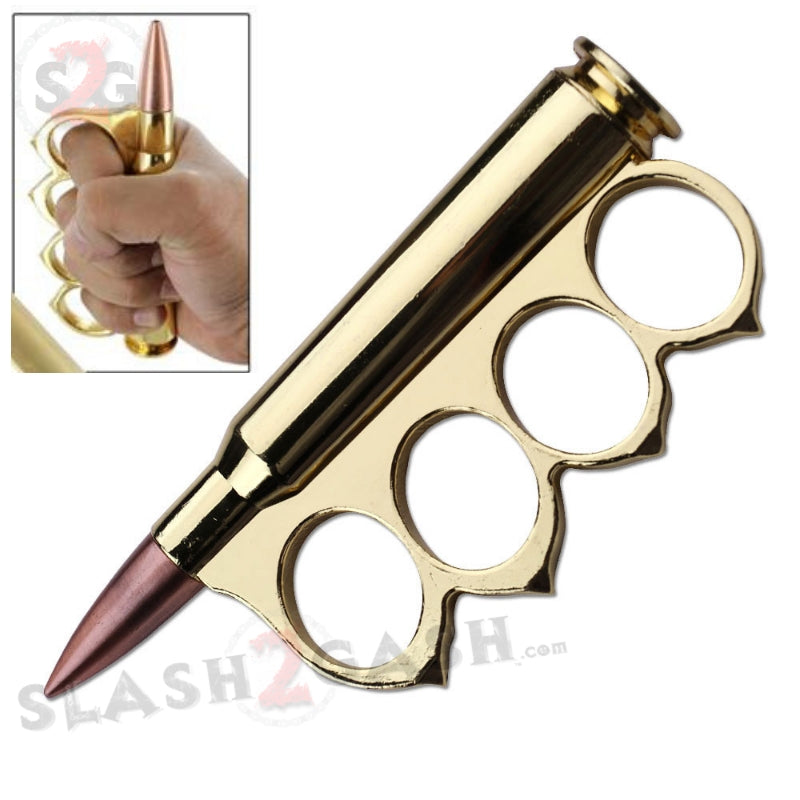 50 Caliber Bullet Knuckles Paper Weight w/ Hidden Stash - Gold Belt Buckle - Tophatter Daily Deals