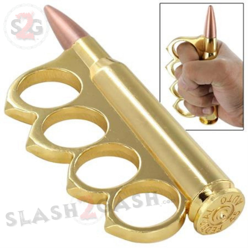 50 Caliber Bullet Knuckles Paper Weight w/ Hidden Stash - Gold Belt Buckle - Tophatter Daily Deals