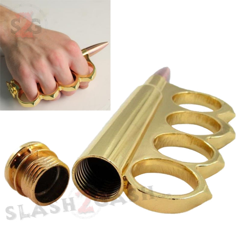 50 Caliber Bullet Knuckles Paper Weight w/ Hidden Stash - Gold Belt Buckle - Tophatter Daily Deals