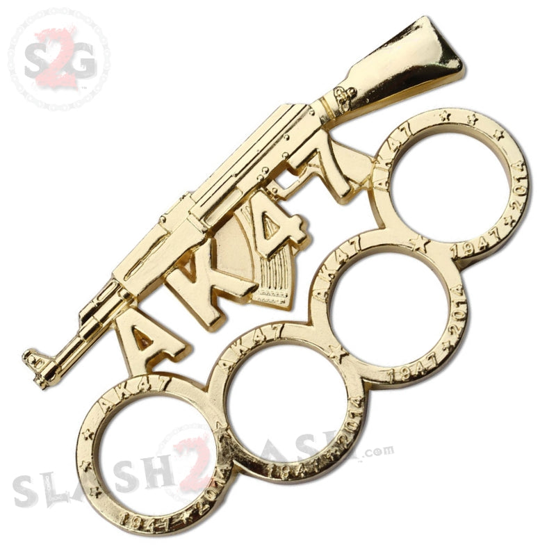 AK-47 Brass Knuckles Gun Themed Paperweight - Gold Belt Buckle - Tophatter Daily Deals