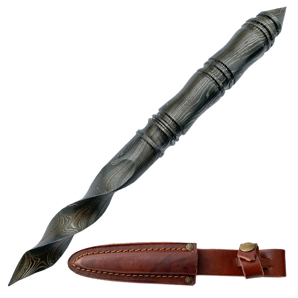 Damascus Fixed Blade Knife Handmade Tri Dagger Hand Forged Kris Blade - Tophatter's Army Products & Self Defense Collectible Weapons - Tophatter Daily Deals