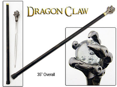 Dragon's Grasping Claw Walking Cane Sword with Acrylic Ball - Tophatter's Guns'N'Weapons Store - FREE SHIPPING Collectible Weapons - Tophatter Daily Deals