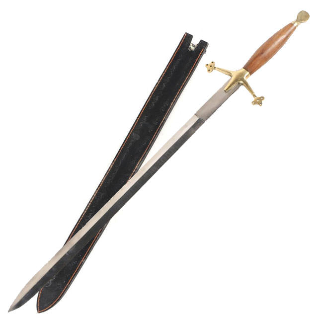 Brass Guard Claymore Sword with Leather Sheath Collectible Weapons - Tophatter Daily Deals