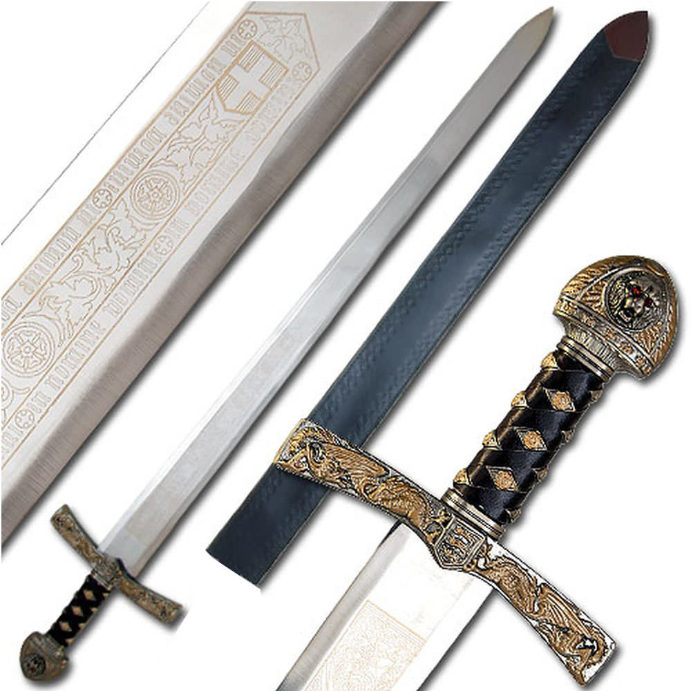 King Richard the Lionheart Sword Lion Crested Medieval Ceremonial - Tophatter's Army Products & Self Defense Collectible Weapons - Tophatter Daily Deals