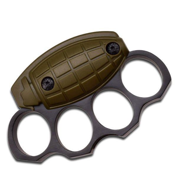 Grenade Style Self Defense Army Green Handle Self Defense Knuckle - Tophatter's Guns'N'Weapons Store Collectible Weapons - Tophatter Daily Deals