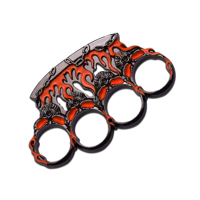 Orange and Gunmetal Flame Skull Brass Knuckle Collectible Weapons - Tophatter Daily Deals