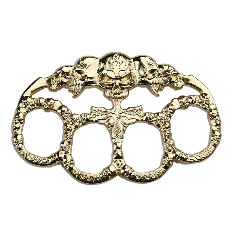 Skull Gold Paperweight Goth Punk Biker Knuckle Duster Collectible Weapons - Tophatter Daily Deals