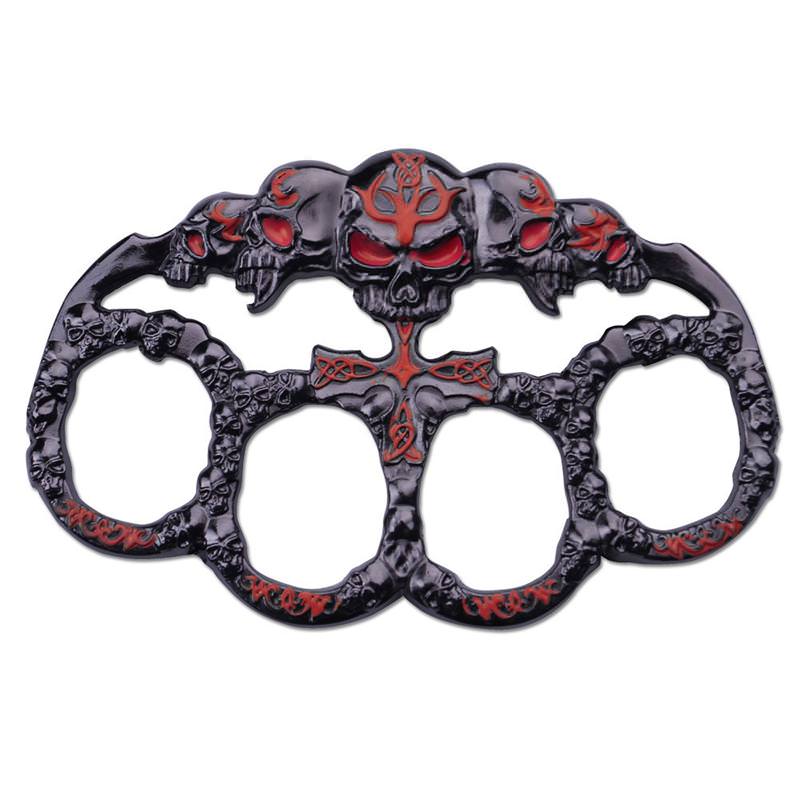 Skull Red Dark Silver Paperweight Goth Punk Knuckle Duster - Tophatter's Guns'N'Weapons Store Collectible Weapons - Tophatter Daily Deals