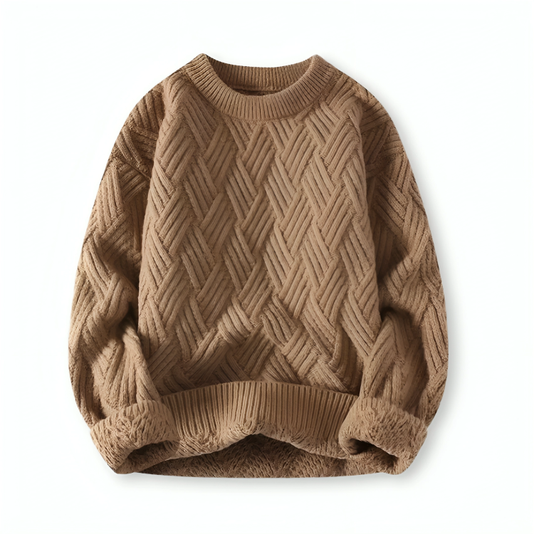 Warm Cozy Men's Cable Knit Sweater - Crewneck Wool Blend Brown - Tophatter Daily Deals