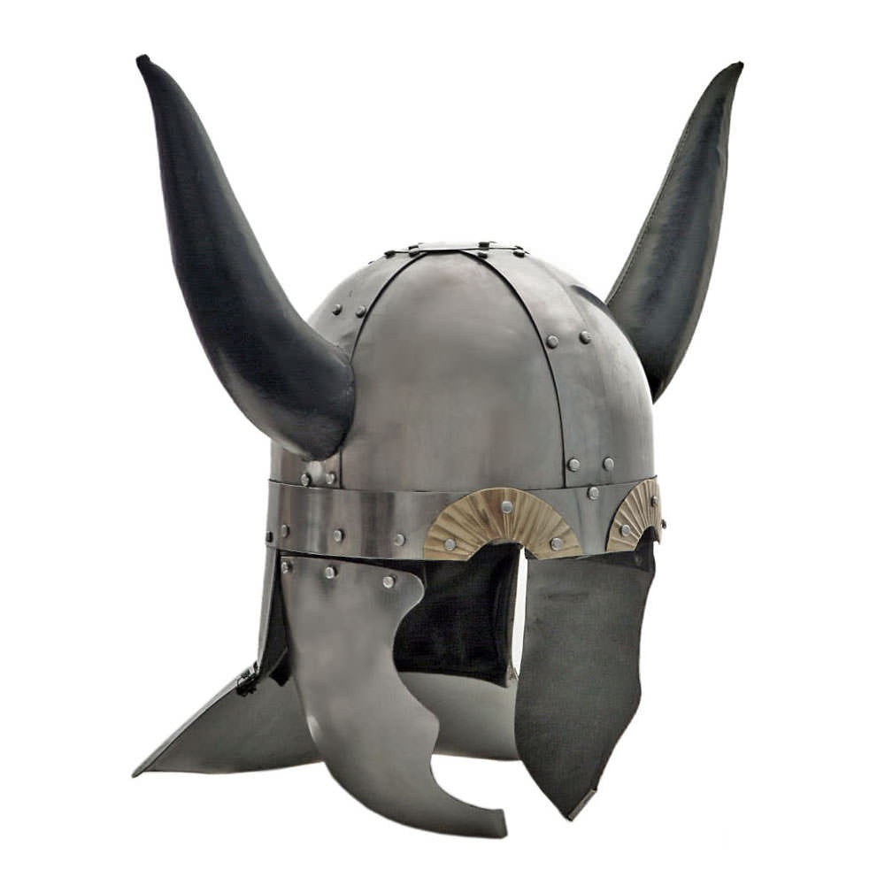 Viking Helmet with Leather Horns and Stand - TOPHATTER'S ARMORY DEALS Collectible Weapons - Tophatter Daily Deals