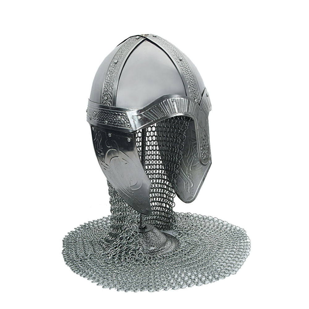 Medieval Norman Helmet with Aventail and Stand - Tophatter's Inc. Weapons Store Online Collectible Weapons - Tophatter Daily Deals