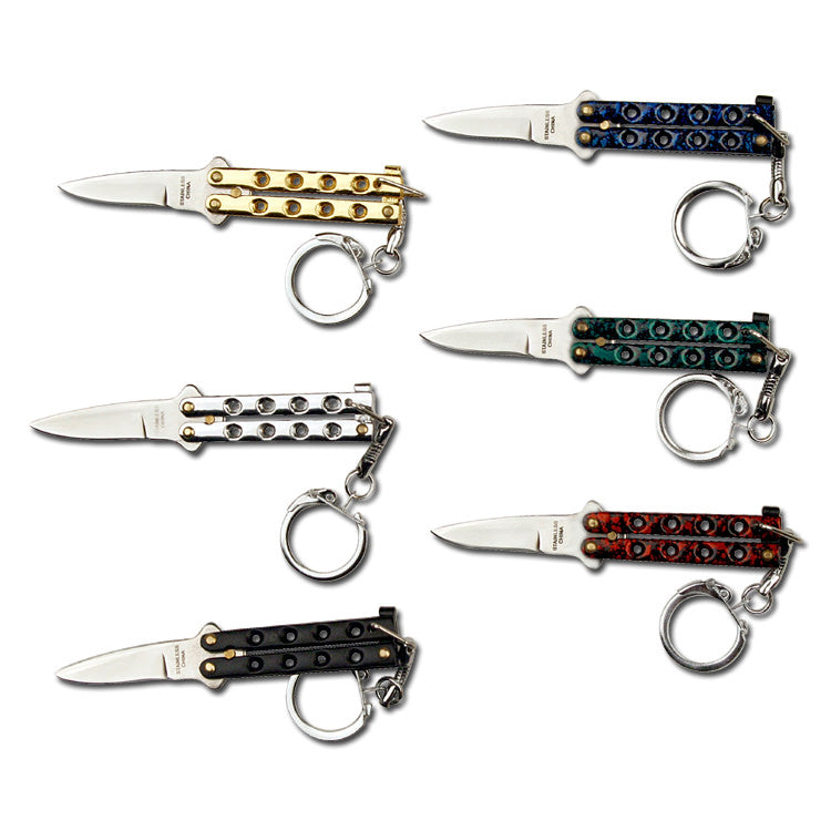 3.5" Mini Keychain Butterfly Knife Assorted Colors Set Of 12 - TOPHATTER'S ARMORY DEALS Collectible Weapons - Tophatter Daily Deals