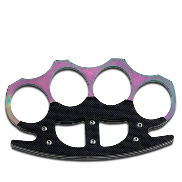2.8mm Rainbow T-Plated Knuckle Black G10 Handle Both Sides Belt Buckle - Tophatter's Inc. Weapons Store Online Collectible Weapons - Tophatter Daily Deals
