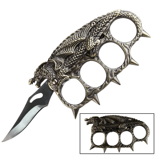Knuckle Handle Fantasy Dragon Folding Pocket Knife - TOPHATTER'S ARMORY DEALS Collectible Weapons - Tophatter Daily Deals