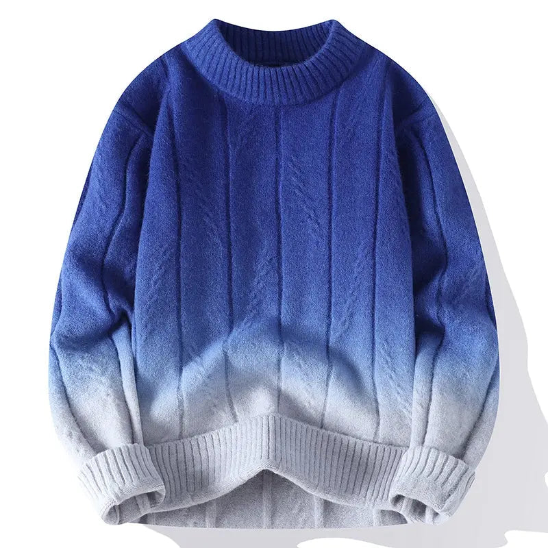 Soft Classic Men's Gradient Knit Sweater - Crewneck Wool Blue - Tophatter Daily Deals