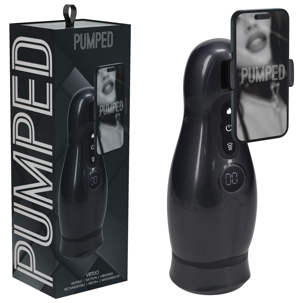 Pumped Virtuo (Gunmetal Grey/Clear) – USB Rechargeable Sucking Vibrating Masturbator > Sex Toys For Men > Masturbators > Vibrating - Tophatter Daily Deals