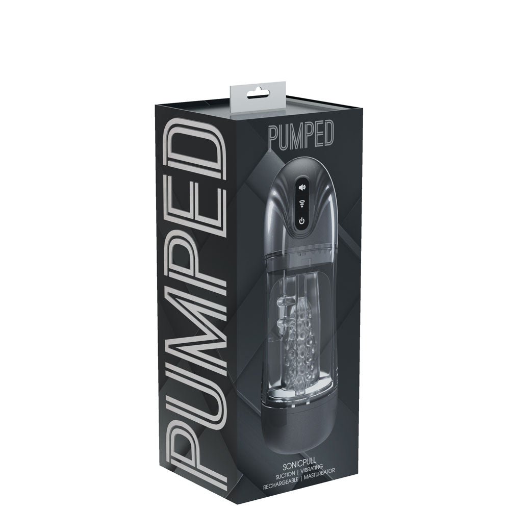PUMPED SonicPull (Gunmetal Grey/Clear) – USB Rechargeable Sucking Vibrator Masturbator > Sex Toys For Men > Masturbators > Vibrating - Tophatter Daily Deals