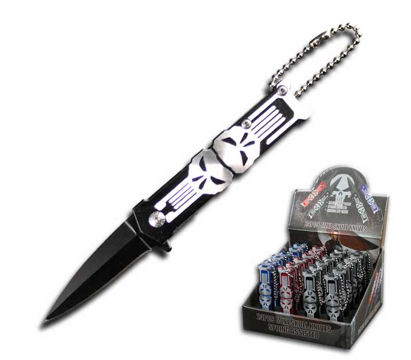 3" Closed 24 Pcs Mini Punisher Assisted Opening Knife Set in Display Box Collectible Weapons - Tophatter Daily Deals