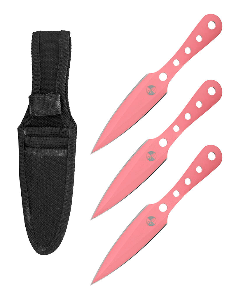 3 Pcs Pink Finish Tactical Throwing Knife Set 10 Inch Overall Collectible Weapons - Tophatter Daily Deals