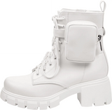 ~ POCKET ~ Platform Boots Chunky Block Heels Lug Sole Lace up round Toe Bootie Ankle Combat White - Tophatter Daily Deals
