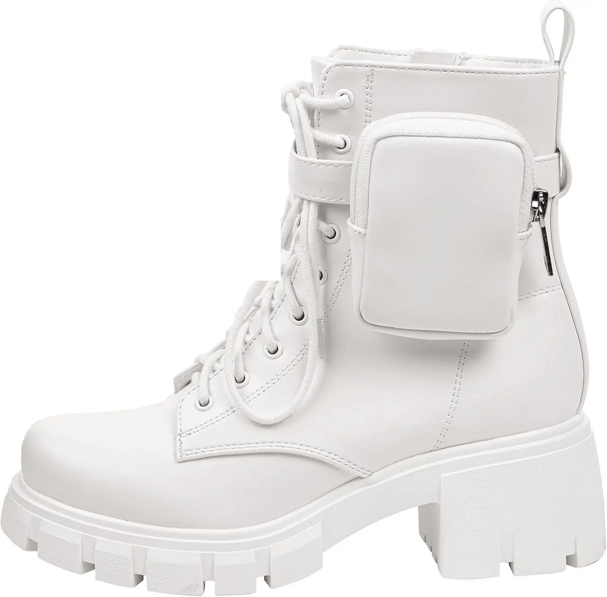 ~ POCKET ~ Platform Boots Chunky Block Heels Lug Sole Lace up round Toe Bootie Ankle Combat White - Tophatter Daily Deals