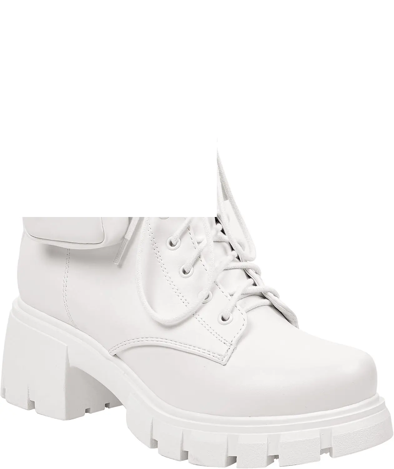 ~ POCKET ~ Platform Boots Chunky Block Heels Lug Sole Lace up round Toe Bootie Ankle Combat - Tophatter Daily Deals