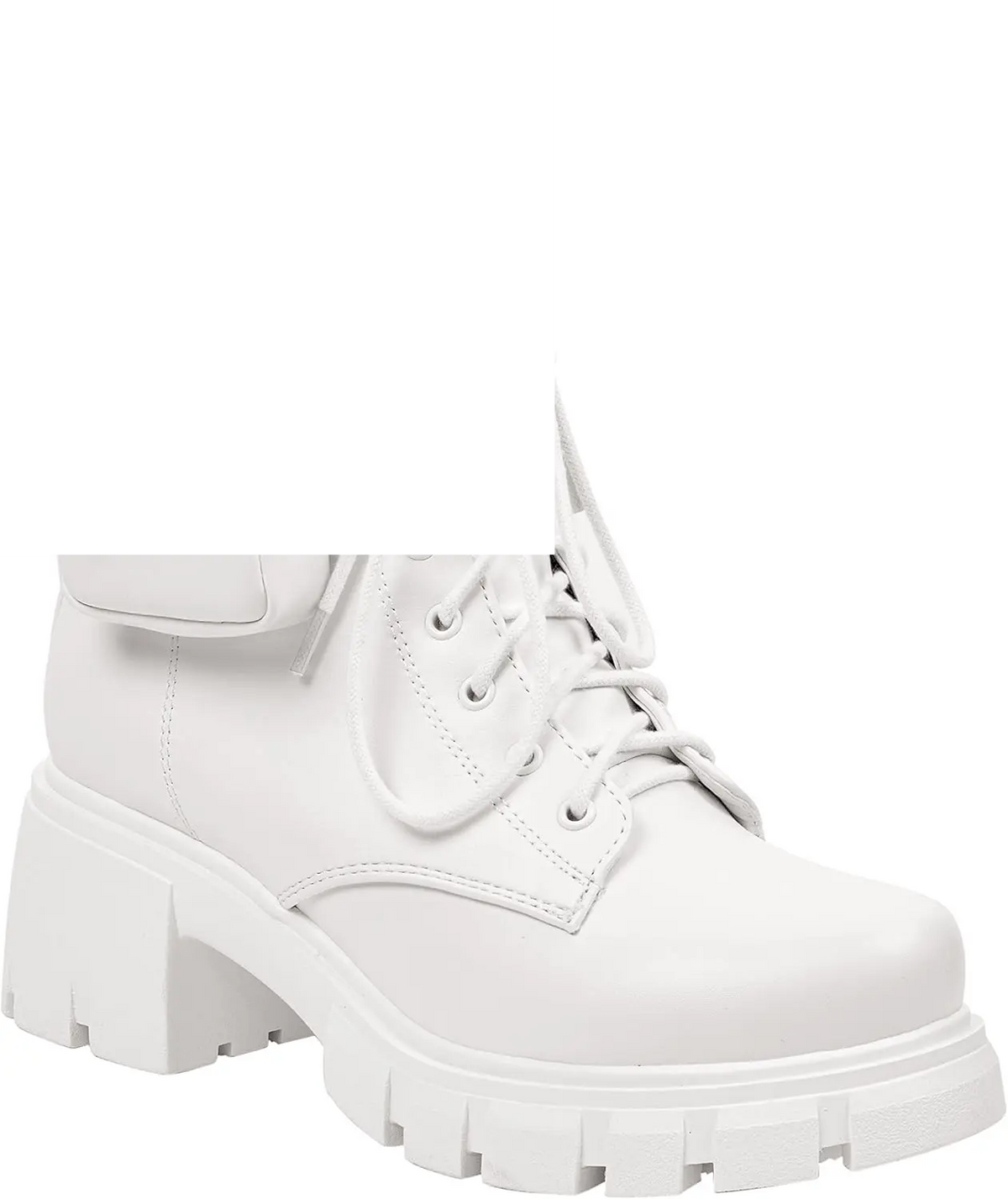 ~ POCKET ~ Platform Boots Chunky Block Heels Lug Sole Lace up round Toe Bootie Ankle Combat - Tophatter Daily Deals