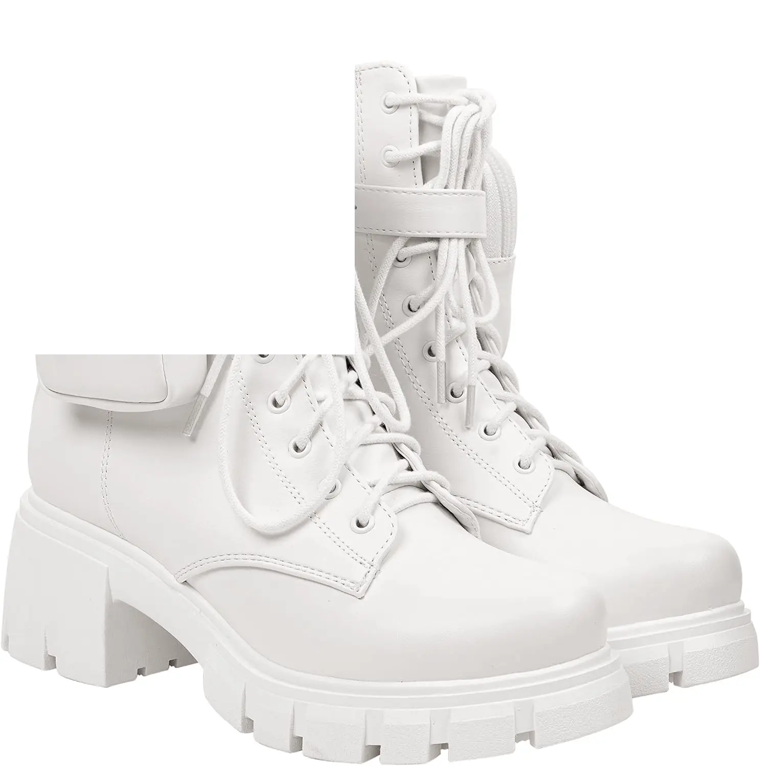 ~ POCKET ~ Platform Boots Chunky Block Heels Lug Sole Lace up round Toe Bootie Ankle Combat - Tophatter Daily Deals