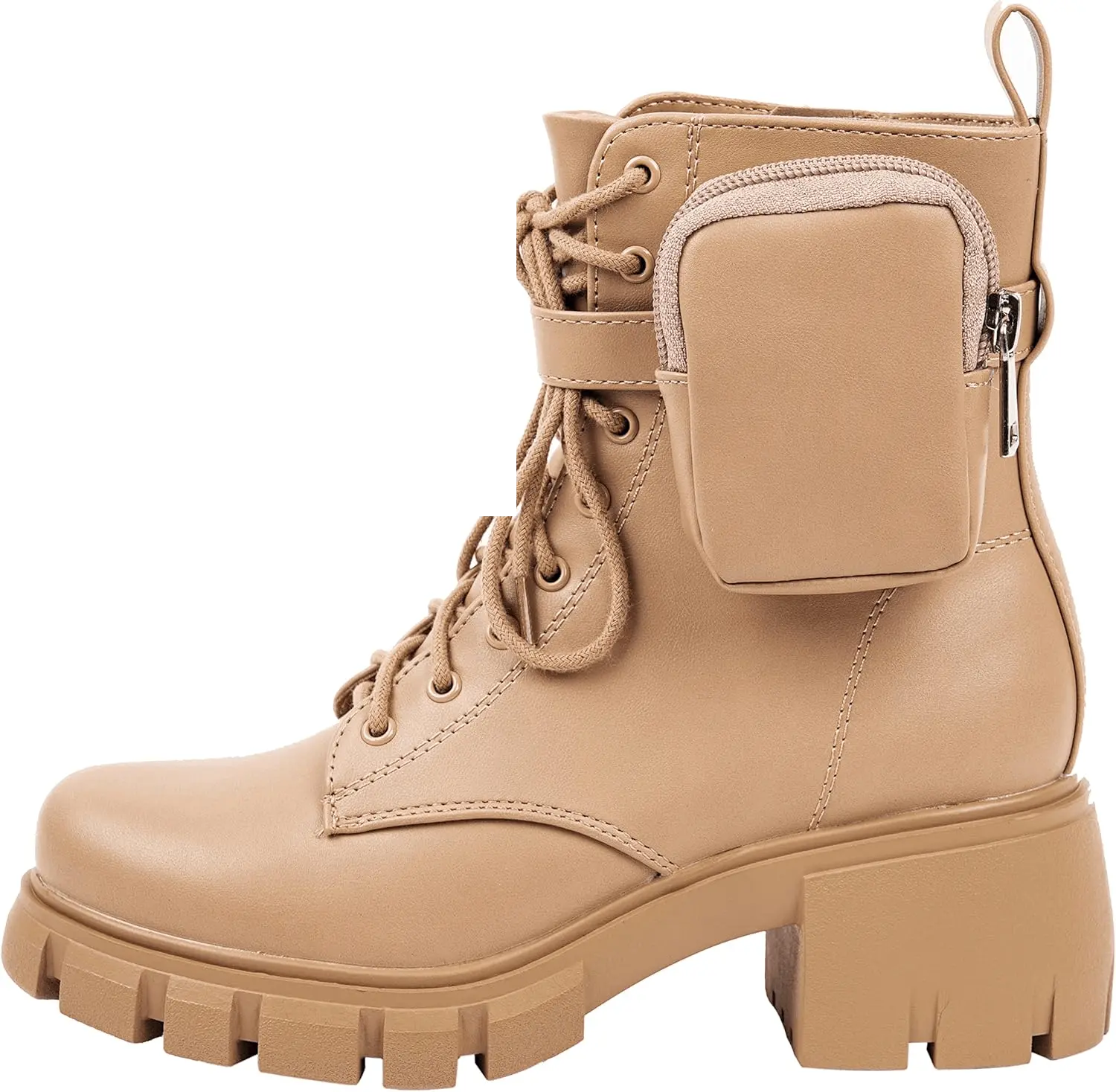 ~ POCKET ~ Platform Boots Chunky Block Heels Lug Sole Lace up round Toe Bootie Ankle Combat Nat Pu - Tophatter Daily Deals