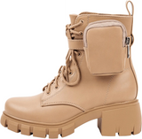 ~ POCKET ~ Platform Boots Chunky Block Heels Lug Sole Lace up round Toe Bootie Ankle Combat Nat Pu - Tophatter Daily Deals