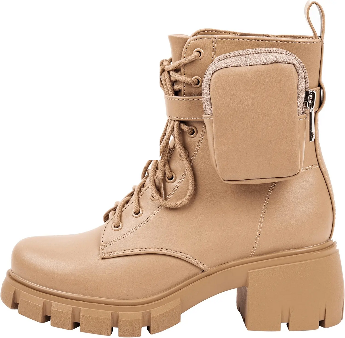 ~ POCKET ~ Platform Boots Chunky Block Heels Lug Sole Lace up round Toe Bootie Ankle Combat Nat Pu - Tophatter Daily Deals