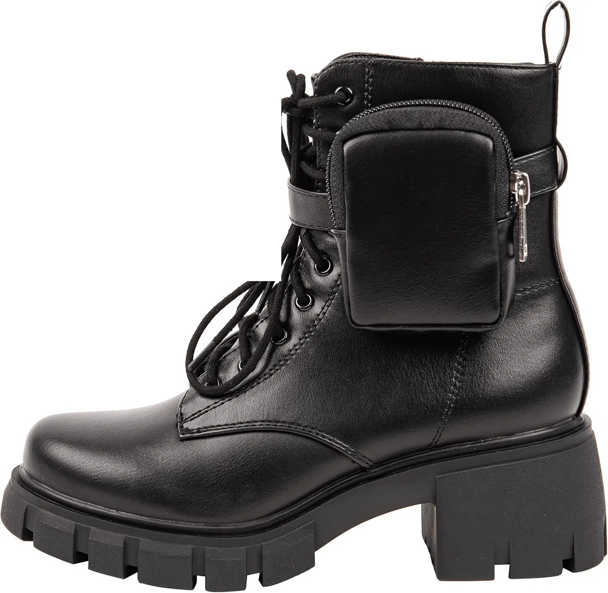~ POCKET ~ Platform Boots Chunky Block Heels Lug Sole Lace up round Toe Bootie Ankle Combat Black - Tophatter Daily Deals