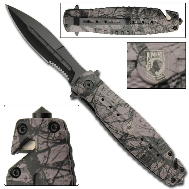 POW MIA Remembrance Spring Assist Tactical Rescue Knife - Tophatter Daily Deals