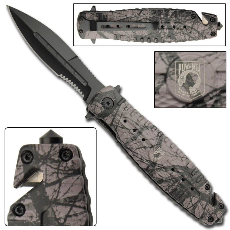POW MIA Remembrance Spring Assist Tactical Rescue Knife Collectible Weapons - Tophatter Daily Deals