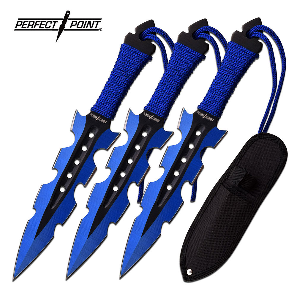7" Shark Tooth Throwing Knives Perfect Point Ninja Knife - 3 PC Blue Knife-Thrower - Tophatter Daily Deals