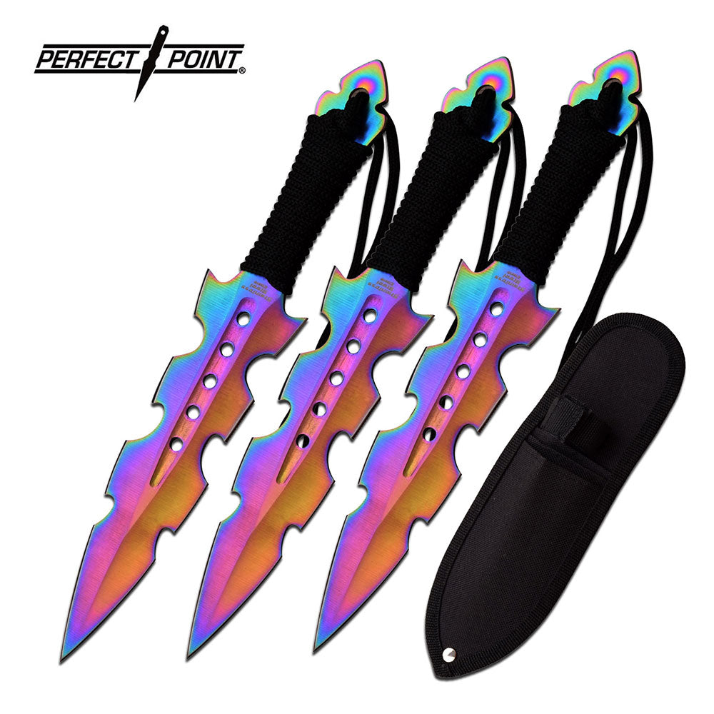 7" Shark Tooth Throwing Knives Perfect Point Ninja Knife - 3 PC Rainbow Knife-Thrower - Tophatter Daily Deals
