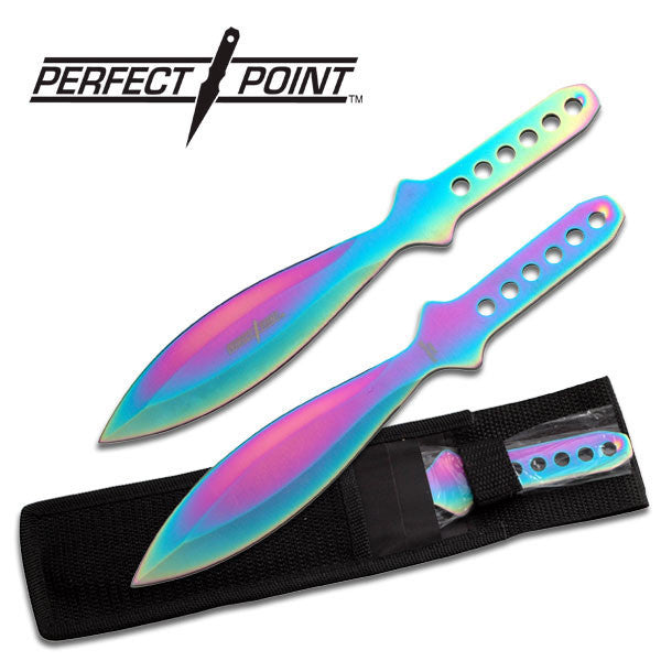 9" Throwing Knife Set 3 PC Perfect Point Thrower Knives Titanium Rainbow Knife-Thrower - Tophatter Daily Deals