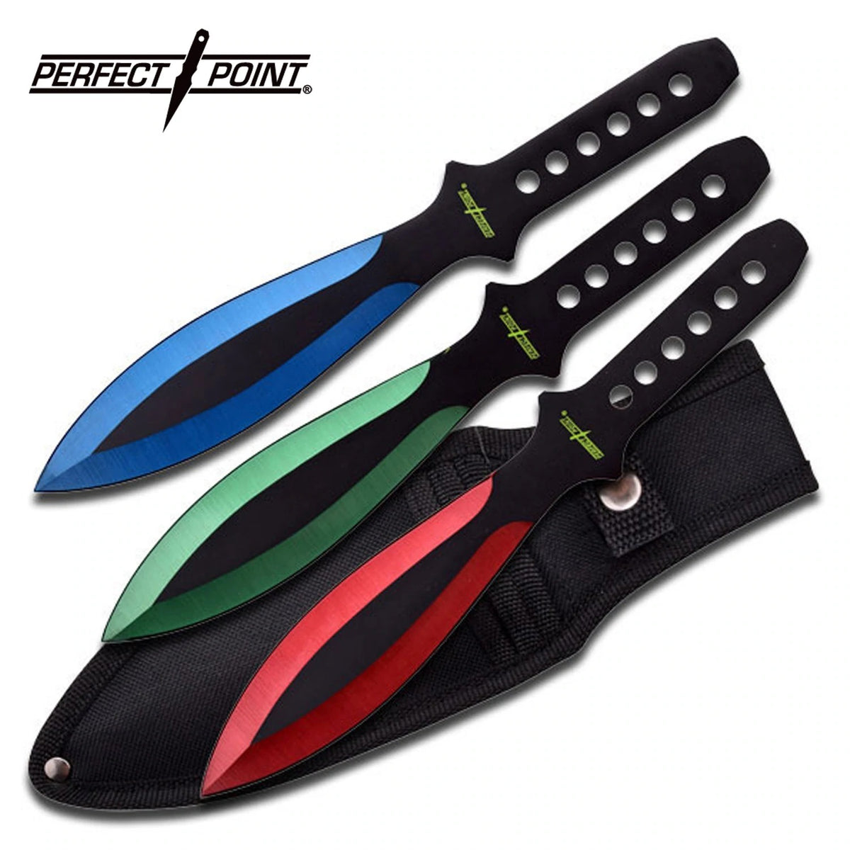Three Multicolor Throwing Knife Set 9" Overall - Tophatter's Inc. Weapons Store Online Collectible Weapons - Tophatter Daily Deals