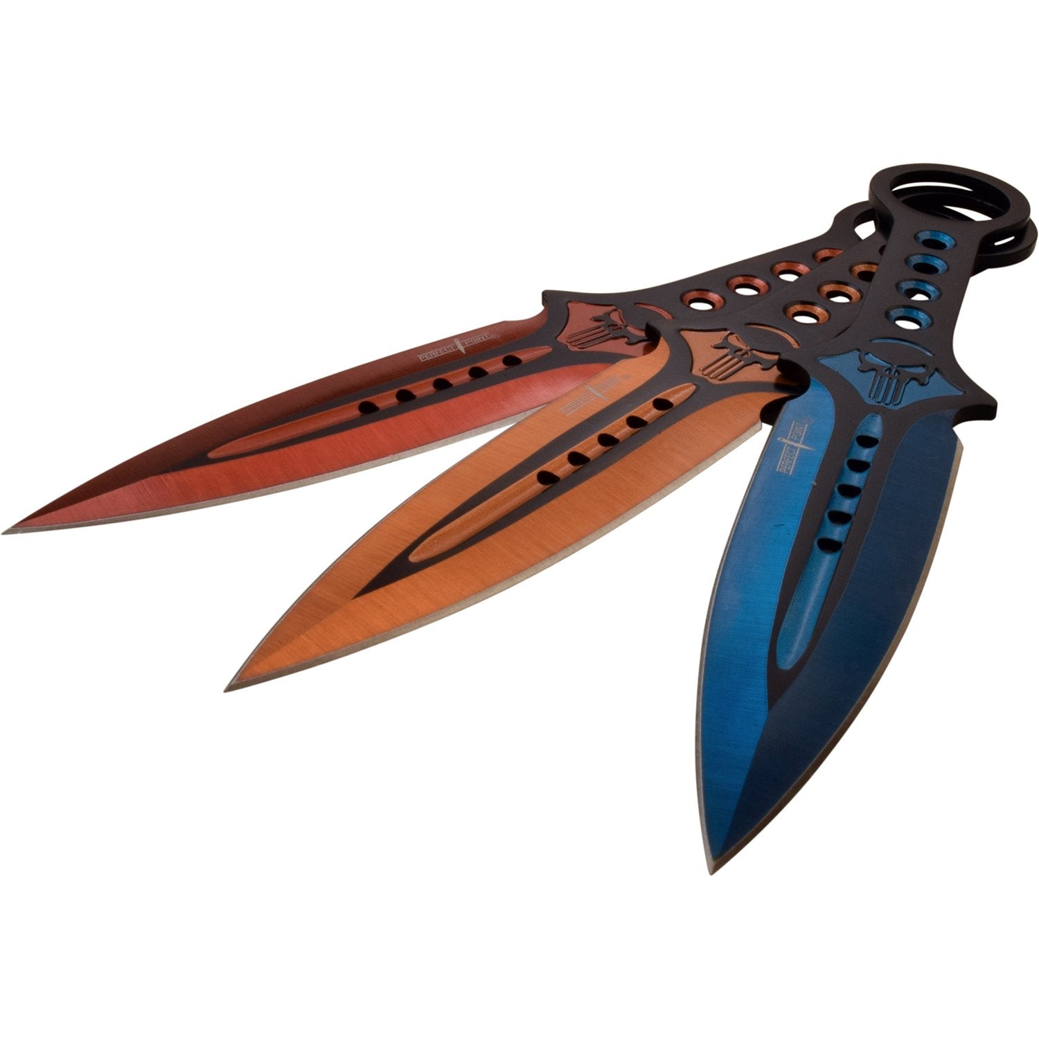 7" Punisher Skull Throwing Knives w/ Ring Perfect Point - 3 PC Set Knife-Thrower - Tophatter Daily Deals
