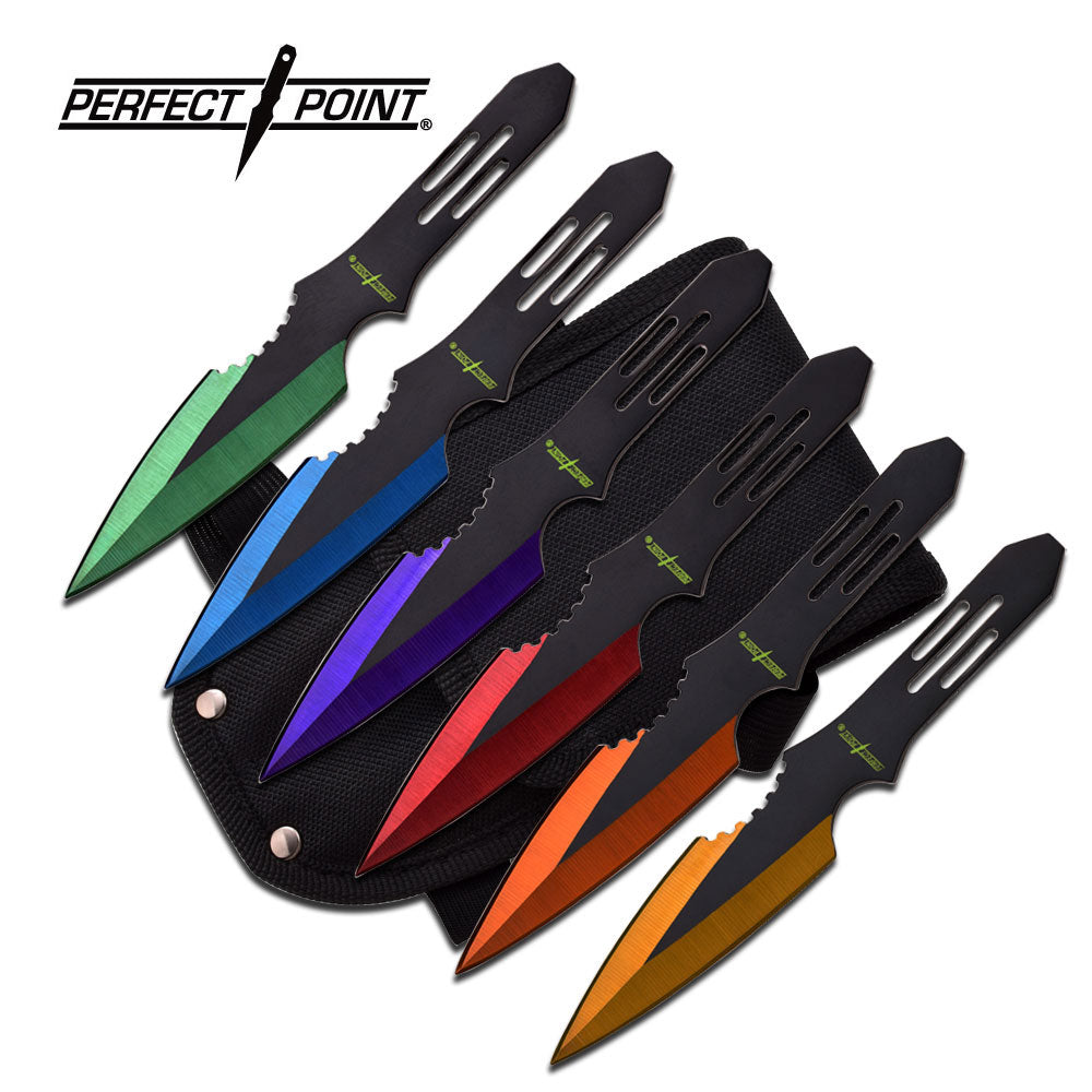 6" Throwing Knife Set Perfect Point with Sheath - 6 PC Asst. Colors Knife-Thrower - Tophatter Daily Deals