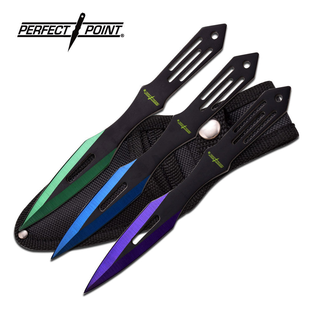 6" Throwing Knife Set 3 PC Perfect Point Thrower Knives Green Blue Purple Knife-Thrower - Tophatter Daily Deals