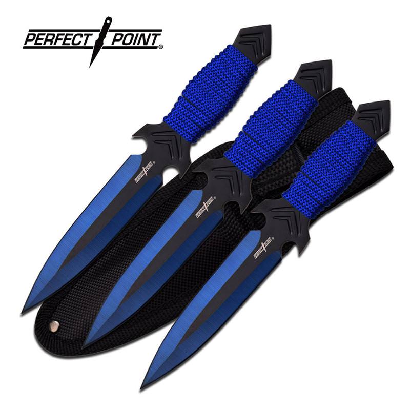 3 Pcs Blue 6.5" Beginner Throwing Knife Set With Sheath - Tophatter's Guns'N'Weapons Store Collectible Weapons - Tophatter Daily Deals