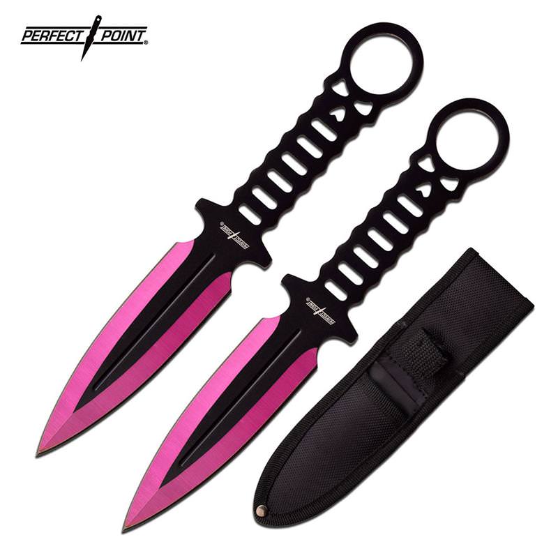 2 Piece 7.75" Stainless Steel Throwing Knife Set With Sheath Purple Collectible Weapons - Tophatter Daily Deals