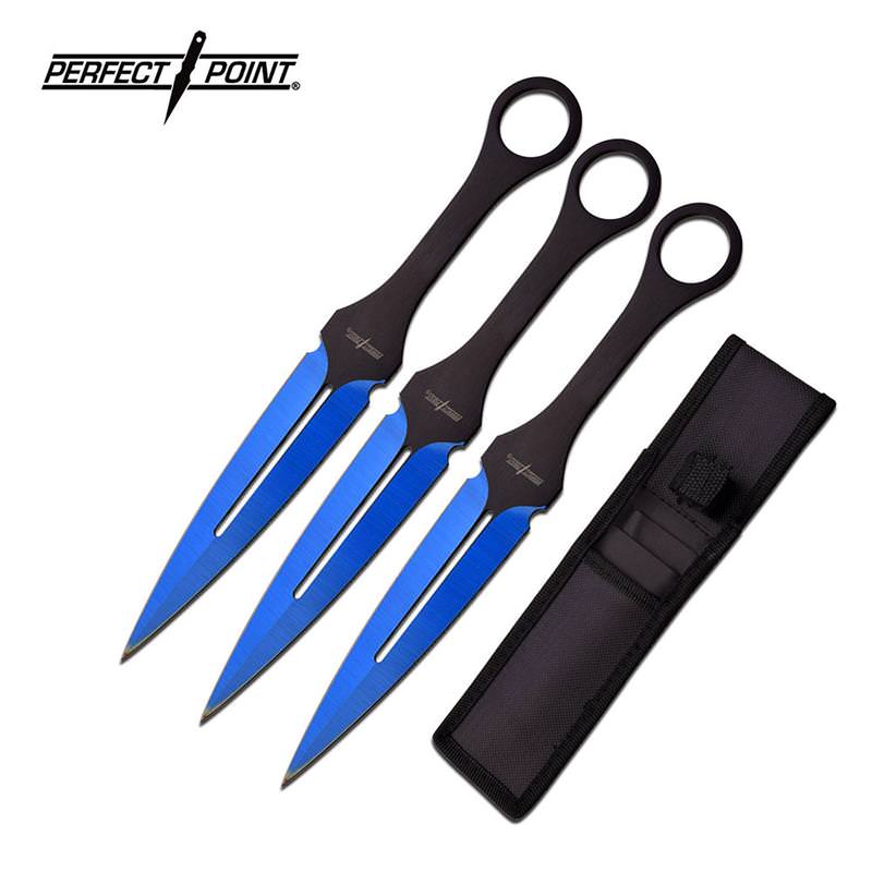 Perfect Point 7 Inch 3 Piece Throwing Knife Set Blue Blade Collectible Weapons - Tophatter Daily Deals